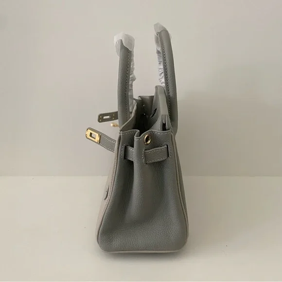 Gray Colorblock Structured 25 BK Leather Bag Lock & Key Satchel Crossbody S2 - Picture 14 of 16